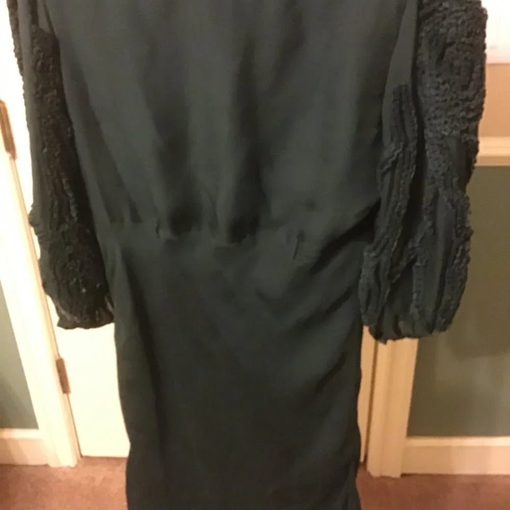 Catherine Malandrino Forest Green Dress with Shirred Sleeves - Picture 4 of 4